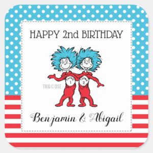 Thing One Thing Two Twins Birthday Square Sticker