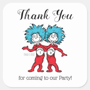 Thing One Thing Two Twins Birthday Thank You Square Sticker