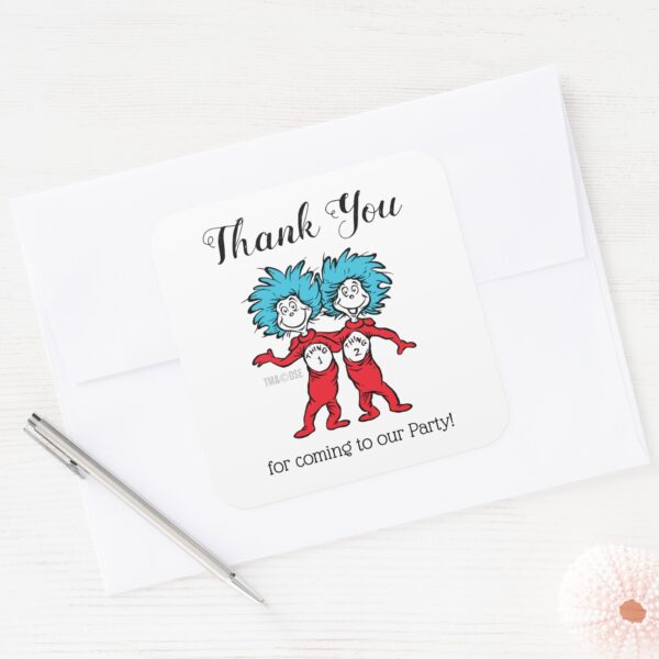 Thing_One_Thing_Two___Twins_Birthday_Thank_You_Square_Sticker_3 Thing One Thing Two Twins Birthday Thank You Square Sticker