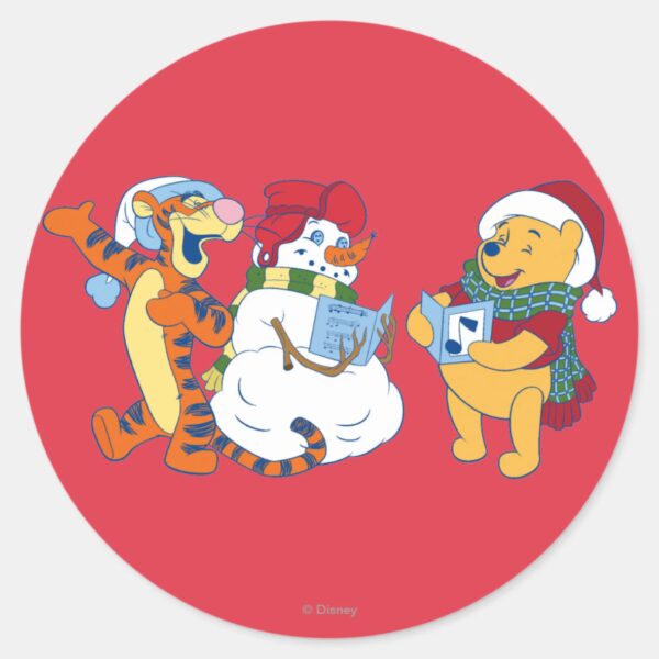 Tigger_and_Pooh_Carolling_Classic_Round_Sticker_1 Tigger And Pooh Carolling Classic Round Sticker