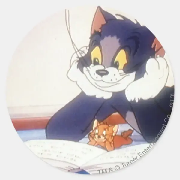 Tom_And_Jerry_Read_a_Book_Classic_Round_Sticker_1 Tom And Jerry Read A Book Classic Round Sticker