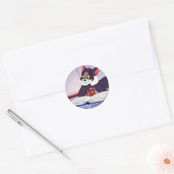 Tom_And_Jerry_Reading_Book_Autographed_Classic_Round_Sticker_3 Tom And Jerry Reading Book Autographed Classic Round Sticker
