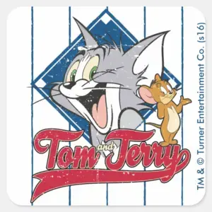 Tom And Jerry Tom And Jerry On Baseball Diamond Square Sticker