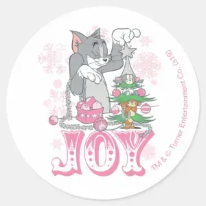 Tom Jerry And Nibbles Decorating Joy Classic Round Sticker