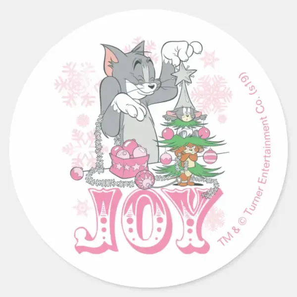 Tom,_Jerry,_and_Nibbles_Decorating_Joy_Classic_Round_Sticker_1 Tom Jerry And Nibbles Decorating Joy Classic Round Sticker
