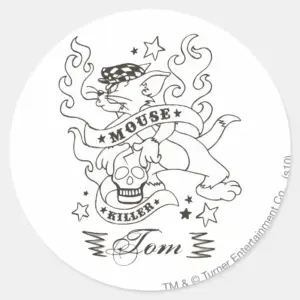 Tom_Mouse_Killer_Tattoo_1_Classic_Round_Sticker_1 Tom Mouse Killer Tattoo 1 Classic Round Sticker