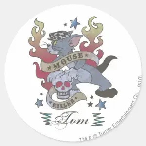 Tom_Mouse_Killer_Tattoo_2_Classic_Round_Sticker_1 Tom Mouse Killer Tattoo 2 Classic Round Sticker