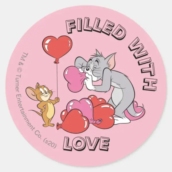 Tom_&_Jerry_Inflate_Valentine_Heart_Balloons_Classic_Round_Sticker_1 Tom Jerry Inflate Valentine Heart Balloons Classic Round Sticker