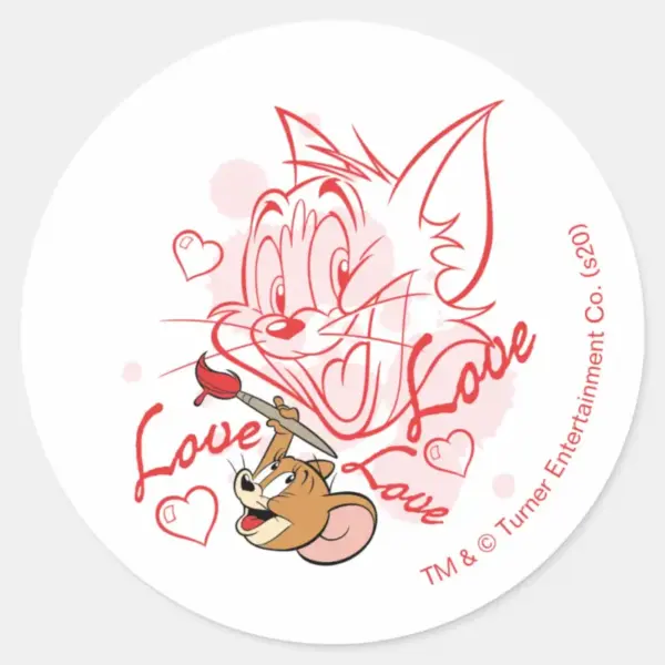 Tom_&_Jerry_Valentine_Painting_Classic_Round_Sticker_1 Tom Jerry Valentine Painting Classic Round Sticker