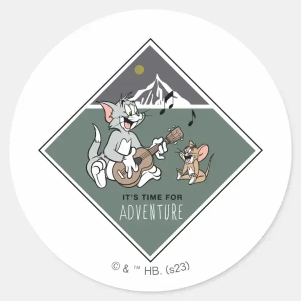 Tom_&_Jerry__It's_Time_For_Adventure__Classic_Round_Sticker_1 Tom Jerry Its Time For Adventure Classic Round Sticker