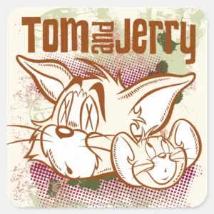 Tom_and_Jerry_Brown_and_Green_Square_Sticker_1 Tom And Jerry Brown And Green Square Sticker