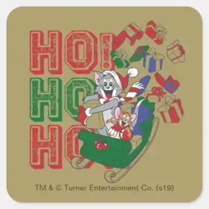 Tom And Jerry Delivering Gifts In A Sleigh Square Sticker