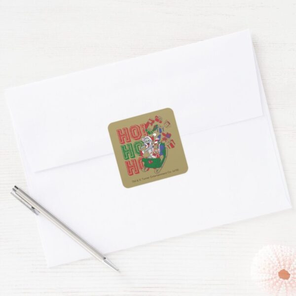 Tom_and_Jerry_Delivering_Gifts_In_A_Sleigh_Square_Sticker_3 Tom And Jerry Delivering Gifts In A Sleigh Square Sticker