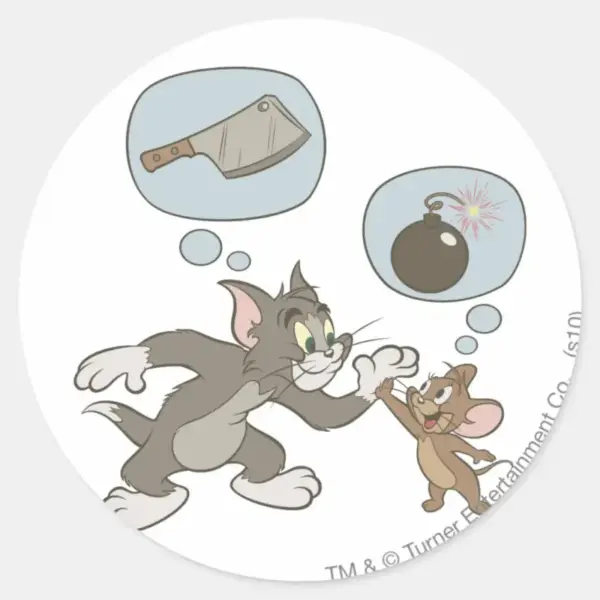 Tom_and_Jerry_Evil_Thoughts_Classic_Round_Sticker_1 Tom And Jerry Evil Thoughts Classic Round Sticker