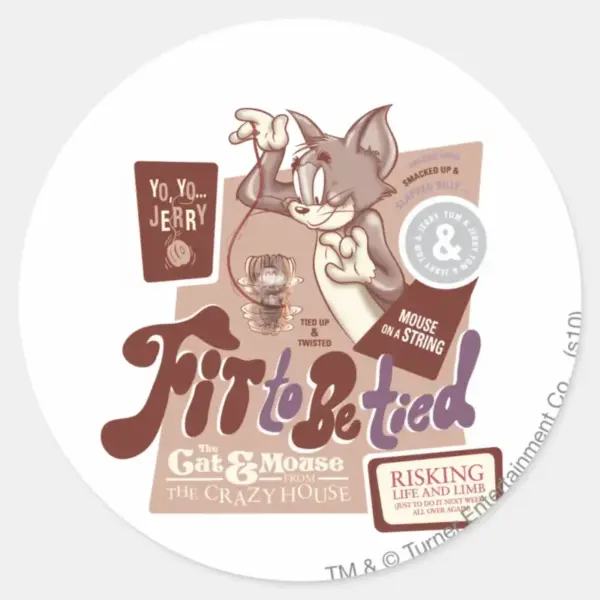 Tom_and_Jerry_Fit_To_Be_Tied_Classic_Round_Sticker_1 Tom And Jerry Fit To Be Tied Classic Round Sticker