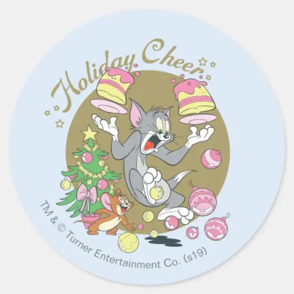 Tom_and_Jerry_Holiday_Cheer_Classic_Round_Sticker_1 Tom And Jerry Holiday Cheer Classic Round Sticker