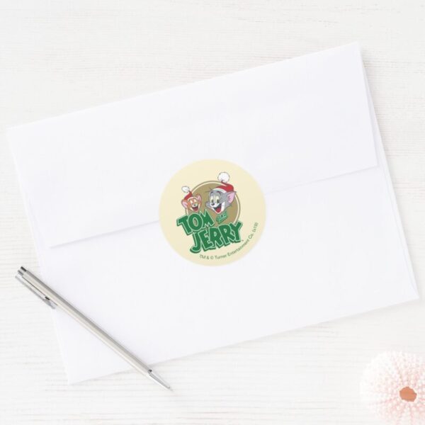 Tom_and_Jerry_Holiday_Logo_Classic_Round_Sticker_3 Tom And Jerry Holiday Logo Classic Round Sticker