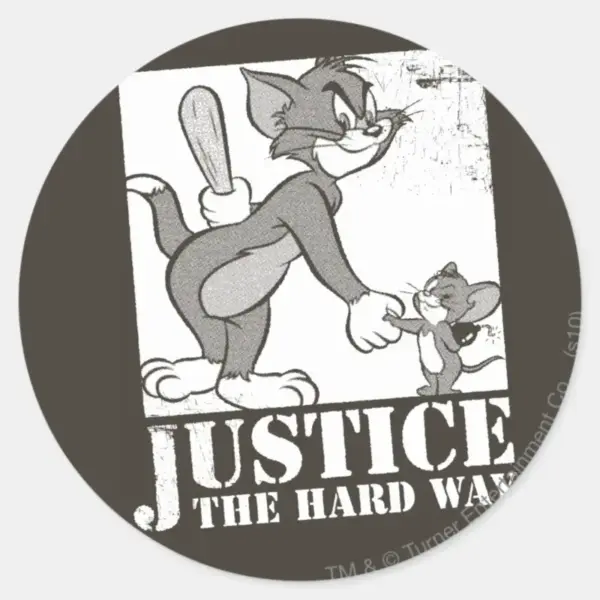 Tom_and_Jerry_Justice_The_Hard_Way_Classic_Round_Sticker_1 Tom And Jerry Justice The Hard Way Classic Round Sticker