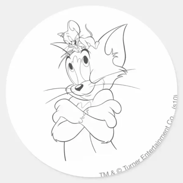 Tom_and_Jerry_On_Head_Classic_Round_Sticker_1 Tom And Jerry On Head Classic Round Sticker