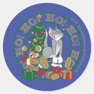 Tom And Jerry Opening Presents Classic Round Sticker