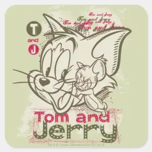 Tom_and_Jerry_Pink_and_Green_Square_Sticker_1 Tom And Jerry Pink And Green Square Sticker