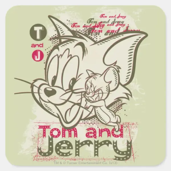 Tom_and_Jerry_Pink_and_Green_Square_Sticker_1 Tom And Jerry Pink And Green Square Sticker