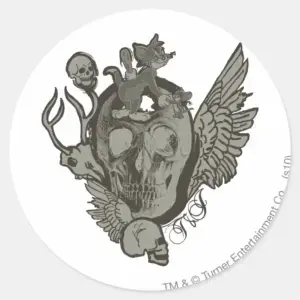 Tom And Jerry Skull Classic Round Sticker