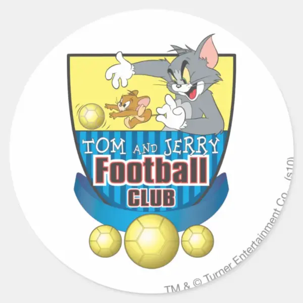 Tom And Jerry Soccer Football 5 Classic Round Sticker