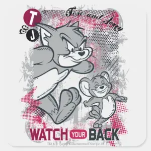 Tom And Jerry Watch Your Back Square Sticker