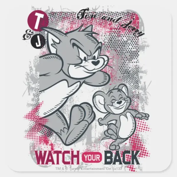 Tom_and_Jerry_Watch_Your_Back_Square_Sticker_1 Tom And Jerry Watch Your Back Square Sticker