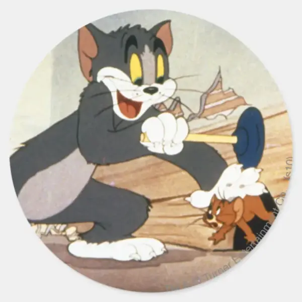 Tome_And_Jerry_Plunger_Classic_Round_Sticker_1 Tome And Jerry Plunger Classic Round Sticker