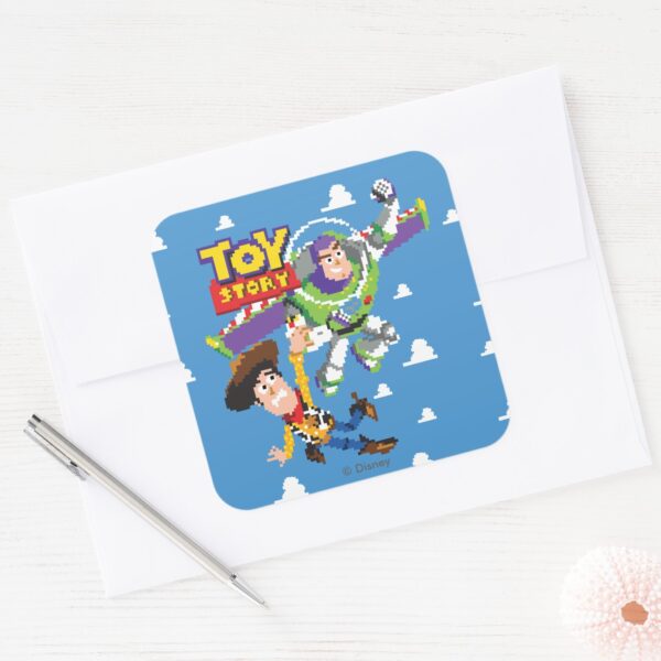 Toy_Story_8Bit_Woody_and_Buzz_Lightyear_Square_Sticker_3 Toy Story 8Bit Woody And Buzz Lightyear Square Sticker