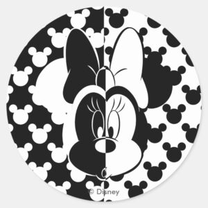 Trendy Minnie Black White Modern Classic Round Sticker