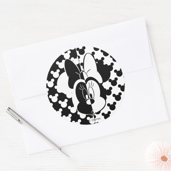Trendy_Minnie___Black_&_White_Modern_Classic_Round_Sticker_3 Trendy Minnie Black White Modern Classic Round Sticker