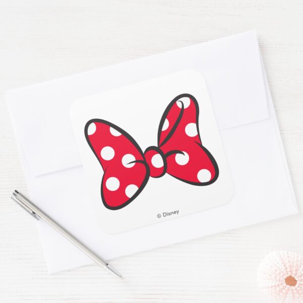 Trendy_Minnie___Red_Polka_Dot_Bow_Square_Sticker_3 Trendy Minnie Red Polka Dot Bow Square Sticker