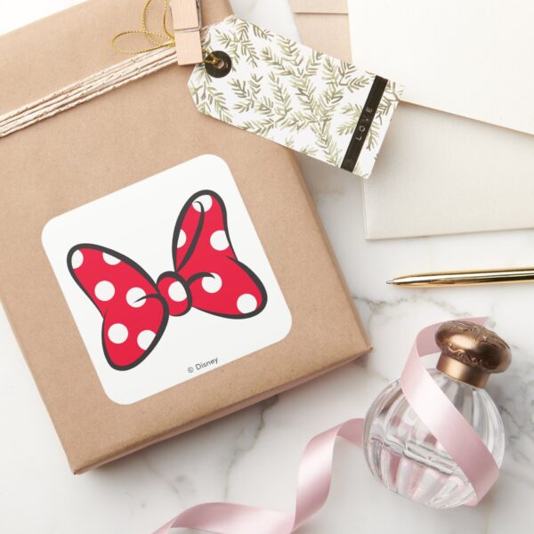 Trendy_Minnie___Red_Polka_Dot_Bow_Square_Sticker_5 Trendy Minnie Red Polka Dot Bow Square Sticker