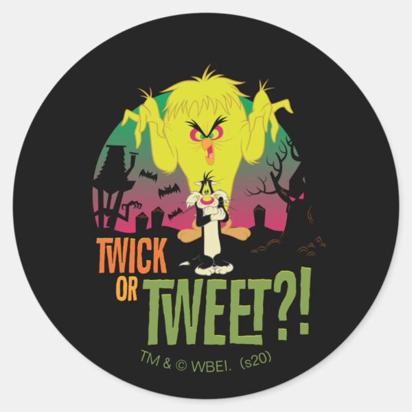 _Twick_or_Tweet__TWEETY™_&_SYLVESTER™_Classic_Round_Sticker_1 Twick Or Tweet TWEETY™ SYLVESTER™ Classic Round Sticker