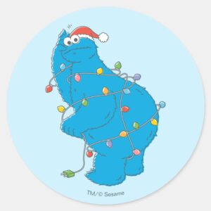 Vintage Cookie Monster Christmas Lights Classic Round Sticker