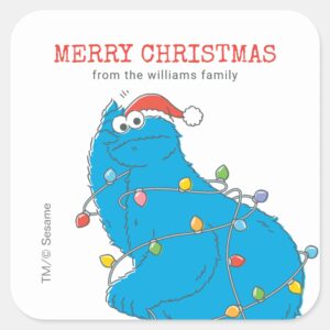 Vintage Cookie Monster Christmas Lights Square Sticker