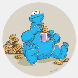 Vintage Cookie Monster Eating Cookies Classic Round Sticker