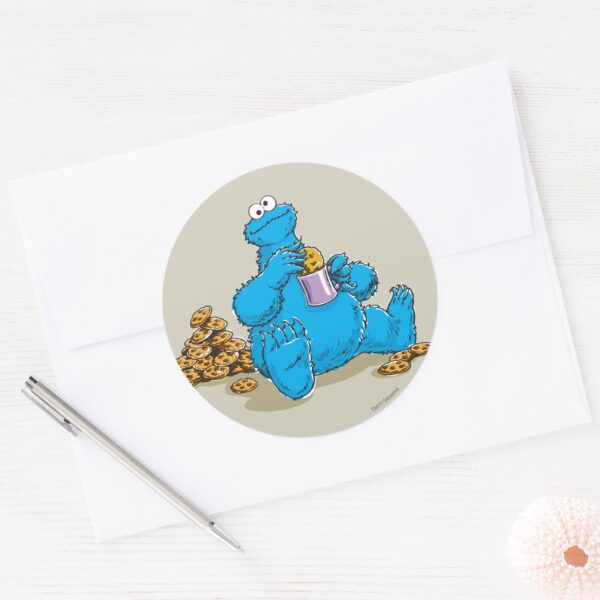 Vintage_Cookie_Monster_Eating_Cookies_Classic_Round_Sticker_3 Vintage Cookie Monster Eating Cookies Classic Round Sticker