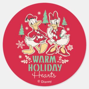 Vintage Donald Daisy Warm Holiday Hearts Classic Round Sticker