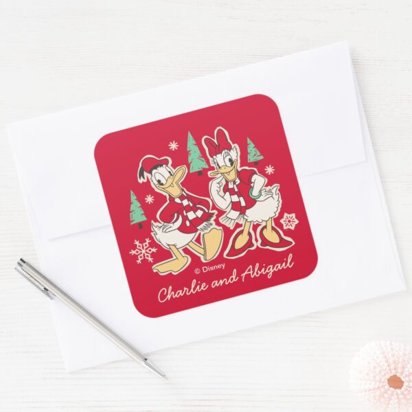 Vintage_Donald_&_Daisy___Warm_Holiday_Hearts_Square_Sticker_3 Vintage Donald Daisy Warm Holiday Hearts Square Sticker