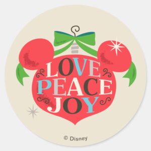 Vintage Mickey Mouse Love Peace Joy Classic Round Sticker