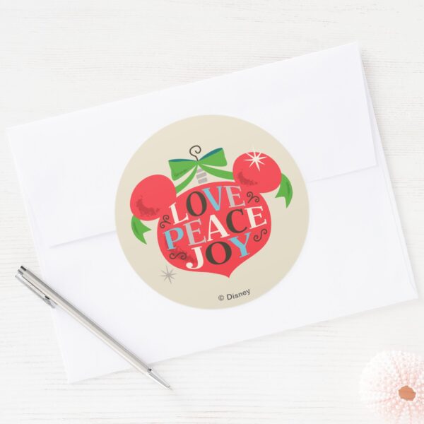 Vintage_Mickey_Mouse___Love,_Peace_&_Joy_Classic_Round_Sticker_3 Vintage Mickey Mouse Love Peace Joy Classic Round Sticker