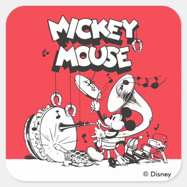 Vintage_Mickey_Silly_Insturments_Square_Sticker_1 Vintage Mickey Silly Insturments Square Sticker