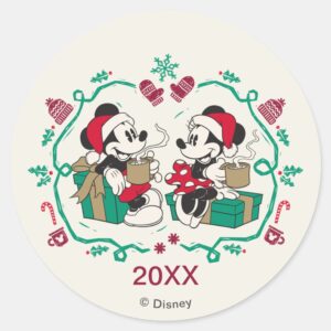 Vintage Mickey Minnie Cozy Christmas Classic Round Sticker