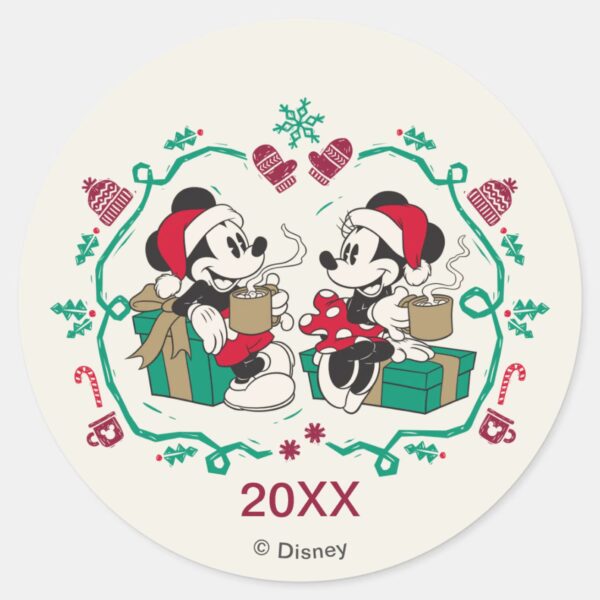 Vintage_Mickey_&_Minnie___Cozy_Christmas_Classic_Round_Sticker_1 Vintage Mickey Minnie Cozy Christmas Classic Round Sticker