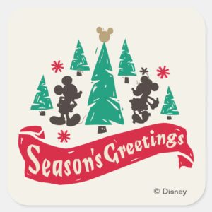 Vintage Mickey Minnie Seasons Greetings Square Sticker