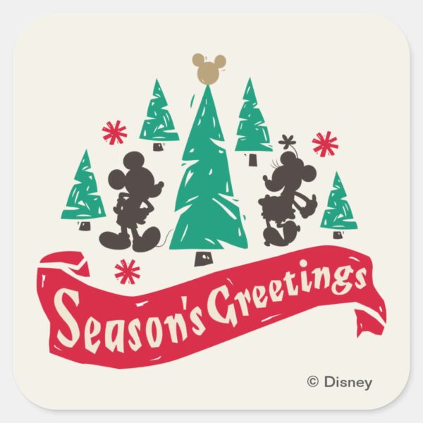 Vintage_Mickey_&_Minnie___Season's_Greetings_Square_Sticker_1 Vintage Mickey Minnie Seasons Greetings Square Sticker